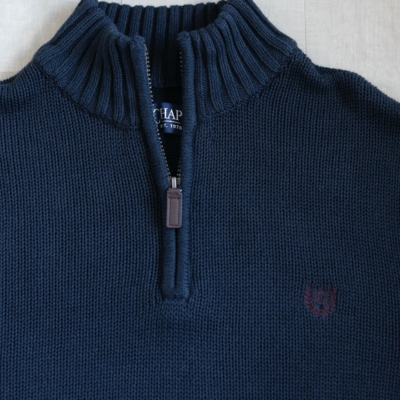 Men's Chaps Mock Turtleneck Pullover Zip Sweater 100 % Cotton Navy Size S/M - Picture 5 of 6